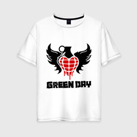 Женская футболка хлопок Oversize с принтом Green Day Wings в Курске, 100% хлопок | свободный крой, круглый ворот, спущенный рукав, длина до линии бедер
 | green day | green day wings | green day граната | heavy metal | metal | rock | trash metal | альтернатива | граната | грин дэй | квартет | метал | рок | рок группа | рок группы | трэш метал | хеви метал