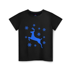 Детская футболка хлопок с принтом Олень и снежинки в Курске, 100% хлопок | круглый вырез горловины, полуприлегающий силуэт, длина до линии бедер | олень и снежинки | праздник | снежинки