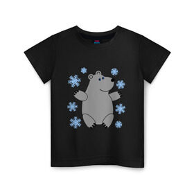 Детская футболка хлопок с принтом Белый мишка в Курске, 100% хлопок | круглый вырез горловины, полуприлегающий силуэт, длина до линии бедер | белый медведь | белый мишка | животные | мишка с в снежинках | новогодний мишка | новый год