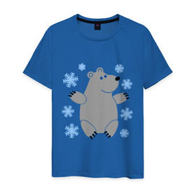 Мужская футболка хлопок с принтом Белый мишка в Курске, 100% хлопок | прямой крой, круглый вырез горловины, длина до линии бедер, слегка спущенное плечо. | белый медведь | белый мишка | животные | мишка с в снежинках | новогодний мишка | новый год