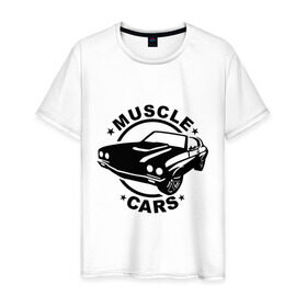 Мужская футболка хлопок с принтом Muscle cars в Курске, 100% хлопок | прямой крой, круглый вырез горловины, длина до линии бедер, слегка спущенное плечо. | muscle cars | автомобильные | гонки | машина | тачка