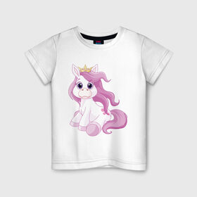 Детская футболка хлопок с принтом Пони (маленькая принцесса) в Курске, 100% хлопок | круглый вырез горловины, полуприлегающий силуэт, длина до линии бедер | корона | пони | розовая пони