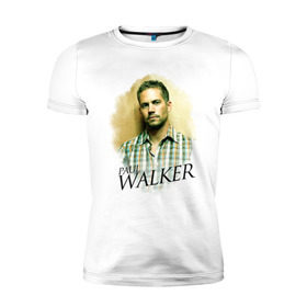 Мужская футболка премиум с принтом Paul Walker в Курске, 92% хлопок, 8% лайкра | приталенный силуэт, круглый вырез ворота, длина до линии бедра, короткий рукав | paul walker | актер | пол уокер