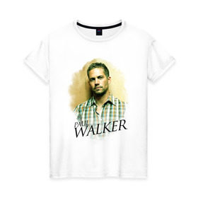 Женская футболка хлопок с принтом Paul Walker в Курске, 100% хлопок | прямой крой, круглый вырез горловины, длина до линии бедер, слегка спущенное плечо | paul walker | актер | пол уокер