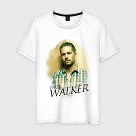 Мужская футболка хлопок с принтом Paul Walker в Курске, 100% хлопок | прямой крой, круглый вырез горловины, длина до линии бедер, слегка спущенное плечо. | Тематика изображения на принте: paul walker | актер | пол уокер