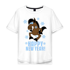 Мужская футболка хлопок Oversize с принтом Новогодняя Лошадка в Курске, 100% хлопок | свободный крой, круглый ворот, “спинка” длиннее передней части | happy new year | идеи подарков | конь | лошадка | новогодняя лошадка | новый год | новый год 2014