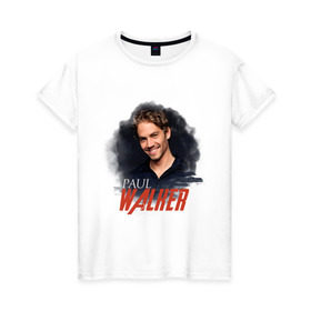 Женская футболка хлопок с принтом Пол Уокер в Курске, 100% хлопок | прямой крой, круглый вырез горловины, длина до линии бедер, слегка спущенное плечо | paul walker | актер | пол уокер