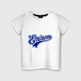 Детская футболка хлопок с принтом Eminem logo blue в Курске, 100% хлопок | круглый вырез горловины, полуприлегающий силуэт, длина до линии бедер | bad | berzerk | eminem | gangsta | gansta | hip | hip hop | hop | rap | shady | shady records | еп | рэп | рэпчина | хип | хип хоп | хоп | эминем