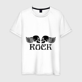 Мужская футболка хлопок с принтом Rock (Рок) в Курске, 100% хлопок | прямой крой, круглый вырез горловины, длина до линии бедер, слегка спущенное плечо. | rock (рок) | кости | крылатые черепа | крылатый рок | музыка | разное | рок | черепа