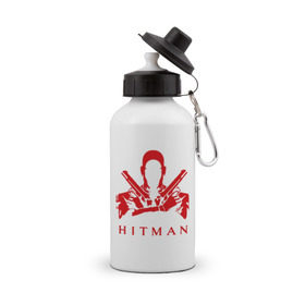 Бутылка спортивная с принтом Hitman красный в Курске, металл | емкость — 500 мл, в комплекте две пластиковые крышки и карабин для крепления | Тематика изображения на принте: hitman | хитман