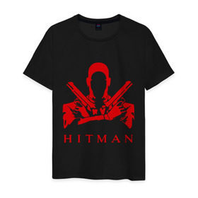 Мужская футболка хлопок с принтом Hitman красный в Курске, 100% хлопок | прямой крой, круглый вырез горловины, длина до линии бедер, слегка спущенное плечо. | hitman | хитман