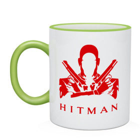 Кружка двухцветная с принтом Hitman красный в Курске, керамика | объем — 330 мл, диаметр — 80 мм. Цветная ручка и кайма сверху, в некоторых цветах — вся внутренняя часть | Тематика изображения на принте: hitman | хитман