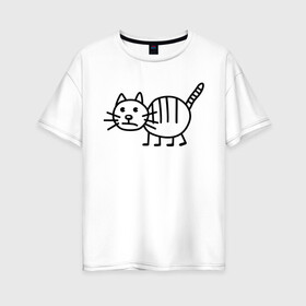 Женская футболка хлопок Oversize с принтом Рисунок кота в Курске, 100% хлопок | свободный крой, круглый ворот, спущенный рукав, длина до линии бедер
 | кот | кот с тремя полосками | котик | рисунок кота | смешной кот | усы