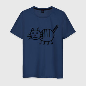 Мужская футболка хлопок с принтом Рисунок кота в Курске, 100% хлопок | прямой крой, круглый вырез горловины, длина до линии бедер, слегка спущенное плечо. | кот | кот с тремя полосками | котик | рисунок кота | смешной кот | усы