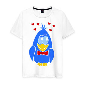 Мужская футболка хлопок с принтом Влюбленный голубь (парная) в Курске, 100% хлопок | прямой крой, круглый вырез горловины, длина до линии бедер, слегка спущенное плечо. | влюбленный голубок | влюбленный голубь (парная) | голубок | голубь | любовь | птичка | сердечки