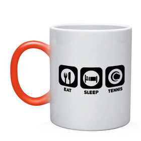 Кружка хамелеон с принтом Eat Sleep Tennis (Еда, Сон, Теннис) в Курске, керамика | меняет цвет при нагревании, емкость 330 мл | eat sleep tennis | еда | сон | спорт | теннис
