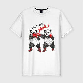 Мужская футболка премиум с принтом Look the Hook в Курске, 92% хлопок, 8% лайкра | приталенный силуэт, круглый вырез ворота, длина до линии бедра, короткий рукав | панда