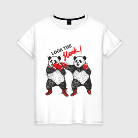 Женская футболка хлопок с принтом Look the Hook в Курске, 100% хлопок | прямой крой, круглый вырез горловины, длина до линии бедер, слегка спущенное плечо | панда