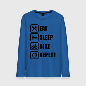 Мужской лонгслив хлопок с принтом Eat Sleep Bike Repeat в Курске, 100% хлопок |  | bike | eat | eat sleep bike repeat | repeat | sleep | велоспорт | кровать | спорт