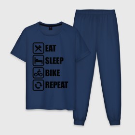 Мужская пижама хлопок с принтом Eat Sleep Bike Repeat в Курске, 100% хлопок | брюки и футболка прямого кроя, без карманов, на брюках мягкая резинка на поясе и по низу штанин
 | bike | eat | eat sleep bike repeat | repeat | sleep | велоспорт | кровать | спорт