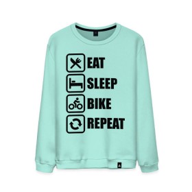 Мужской свитшот хлопок с принтом Eat Sleep Bike Repeat в Курске, 100% хлопок |  | bike | eat | eat sleep bike repeat | repeat | sleep | велоспорт | кровать | спорт