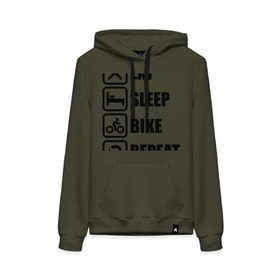 Женская толстовка хлопок с принтом Eat Sleep Bike Repeat в Курске, френч-терри, мягкий теплый начес внутри (100% хлопок) | карман-кенгуру, эластичные манжеты и нижняя кромка, капюшон с подкладом и шнурком | bike | eat | eat sleep bike repeat | repeat | sleep | велоспорт | кровать | спорт