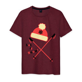 Мужская футболка хлопок с принтом Let it Snow в Курске, 100% хлопок | прямой крой, круглый вырез горловины, длина до линии бедер, слегка спущенное плечо. | let it snow | зимние виды спорта | лыжи | олимпиада | палки | снег | снежинка | спорт | шапка