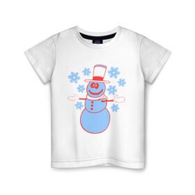 Детская футболка хлопок с принтом Снеговик в Курске, 100% хлопок | круглый вырез горловины, полуприлегающий силуэт, длина до линии бедер | 2014 | веселый снеговичек | зима | новый год | свет | снег | снеговик | снеговичек | снежинка