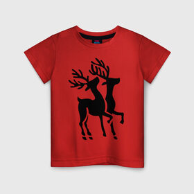 Детская футболка хлопок с принтом Новогодние олени. в Курске, 100% хлопок | круглый вырез горловины, полуприлегающий силуэт, длина до линии бедер | 2014 | новогодние олени | новый год | подарки | упряжка