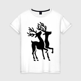 Женская футболка хлопок с принтом Новогодние олени. в Курске, 100% хлопок | прямой крой, круглый вырез горловины, длина до линии бедер, слегка спущенное плечо | 2014 | новогодние олени | новый год | подарки | упряжка