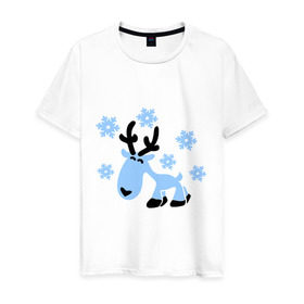 Мужская футболка хлопок с принтом Няшный олень. в Курске, 100% хлопок | прямой крой, круглый вырез горловины, длина до линии бедер, слегка спущенное плечо. | новогодний подарок | няшный олень | олень | олень и снег | с новым годом | снег | снежинки