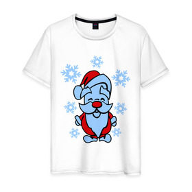 Мужская футболка хлопок с принтом Дед Мороз в снегу в Курске, 100% хлопок | прямой крой, круглый вырез горловины, длина до линии бедер, слегка спущенное плечо. | 2014 год | дед мороз и снегновый год | дедушка  мороз | новогодний подарок | с новым годом | санта | снег | снежинки