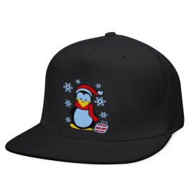 Кепка снепбек с прямым козырьком с принтом Пингвин в новогодней шапке в Курске, хлопок 100% |  | пингвин