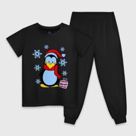 Детская пижама хлопок с принтом Пингвин в новогодней шапке в Курске, 100% хлопок |  брюки и футболка прямого кроя, без карманов, на брюках мягкая резинка на поясе и по низу штанин
 | пингвин
