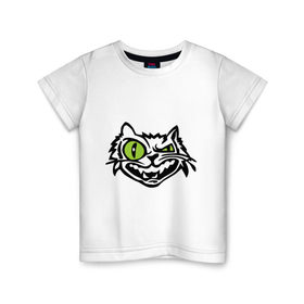 Детская футболка хлопок с принтом Свирепый кот в Курске, 100% хлопок | круглый вырез горловины, полуприлегающий силуэт, длина до линии бедер | глаза | зеленные глаза | зубы | кот | кот с зеленными глаза | котяра | кошачий глаз | свирепый кот