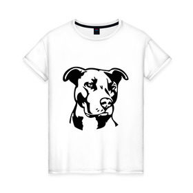 Женская футболка хлопок с принтом Питбуль (Pitbull) в Курске, 100% хлопок | прямой крой, круглый вырез горловины, длина до линии бедер, слегка спущенное плечо | друг человека | животные | пес | питбуль (pitbull) | прикольные картинки | силуэт пса | собака