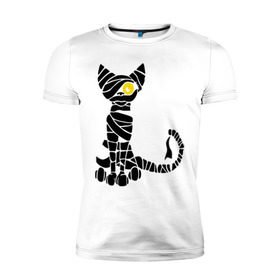 Мужская футболка премиум с принтом Кот мумия в Курске, 92% хлопок, 8% лайкра | приталенный силуэт, круглый вырез ворота, длина до линии бедра, короткий рукав | богиня | египет | египетские кошки | кот мумия | кошечка | кошка | мумия