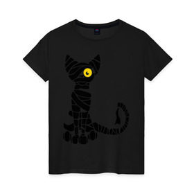 Женская футболка хлопок с принтом Кот мумия в Курске, 100% хлопок | прямой крой, круглый вырез горловины, длина до линии бедер, слегка спущенное плечо | богиня | египет | египетские кошки | кот мумия | кошечка | кошка | мумия
