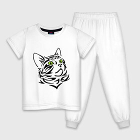 Детская пижама хлопок с принтом Узор - кот в Курске, 100% хлопок |  брюки и футболка прямого кроя, без карманов, на брюках мягкая резинка на поясе и по низу штанин
 | глаза | киска | кот с зеленными глазами | кошки | силуэт  кота | узор   кот