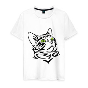 Мужская футболка хлопок с принтом Узор - кот в Курске, 100% хлопок | прямой крой, круглый вырез горловины, длина до линии бедер, слегка спущенное плечо. | глаза | киска | кот с зеленными глазами | кошки | силуэт  кота | узор   кот
