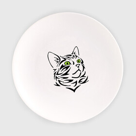 Тарелка с принтом Узор - кот в Курске, фарфор | диаметр - 210 мм
диаметр для нанесения принта - 120 мм | Тематика изображения на принте: глаза | киска | кот с зеленными глазами | кошки | силуэт  кота | узор   кот
