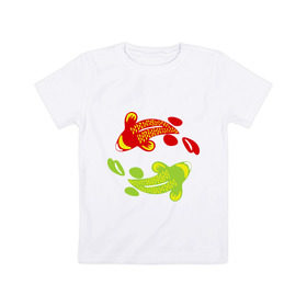 Детская футболка хлопок с принтом Рыбы фен-шуй в Курске, 100% хлопок | круглый вырез горловины, полуприлегающий силуэт, длина до линии бедер | Тематика изображения на принте: карпы | кои