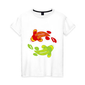 Женская футболка хлопок с принтом Рыбы фен-шуй в Курске, 100% хлопок | прямой крой, круглый вырез горловины, длина до линии бедер, слегка спущенное плечо | карпы | кои