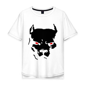 Мужская футболка хлопок Oversize с принтом Стаффордширский терьер в Курске, 100% хлопок | свободный крой, круглый ворот, “спинка” длиннее передней части | Тематика изображения на принте: media | глаза | животные | красные глаза | пес | прикольные картинки | собака | старфорширдский терьер