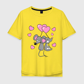Мужская футболка хлопок Oversize с принтом Влюбленные мышкі в Курске, 100% хлопок | свободный крой, круглый ворот, “спинка” длиннее передней части | влюбленные мышка | девушкам | красивые рисунки | мышки | сердечки