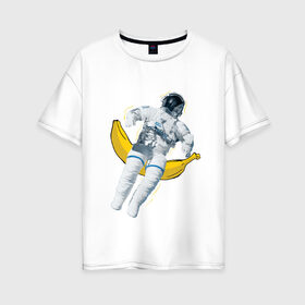 Женская футболка хлопок Oversize с принтом Космонавт в Курске, 100% хлопок | свободный крой, круглый ворот, спущенный рукав, длина до линии бедер
 | банан