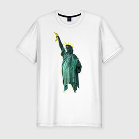 Мужская футболка премиум с принтом Статуя свободы в Курске, 92% хлопок, 8% лайкра | приталенный силуэт, круглый вырез ворота, длина до линии бедра, короткий рукав | банан
