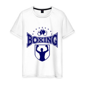 Мужская футболка хлопок с принтом Boxing в Курске, 100% хлопок | прямой крой, круглый вырез горловины, длина до линии бедер, слегка спущенное плечо. | boxing | бокс | борьба | перчатки | силовой вид спорта | спорт