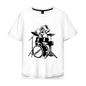 Мужская футболка хлопок Oversize с принтом Обезьяна с барабанами в Курске, 100% хлопок | свободный крой, круглый ворот, “спинка” длиннее передней части | барабан | музыка | обезьяна с барабанами | разное