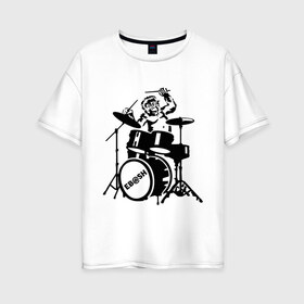Женская футболка хлопок Oversize с принтом Обезьяна с барабанами в Курске, 100% хлопок | свободный крой, круглый ворот, спущенный рукав, длина до линии бедер
 | барабан | музыка | обезьяна с барабанами | разное